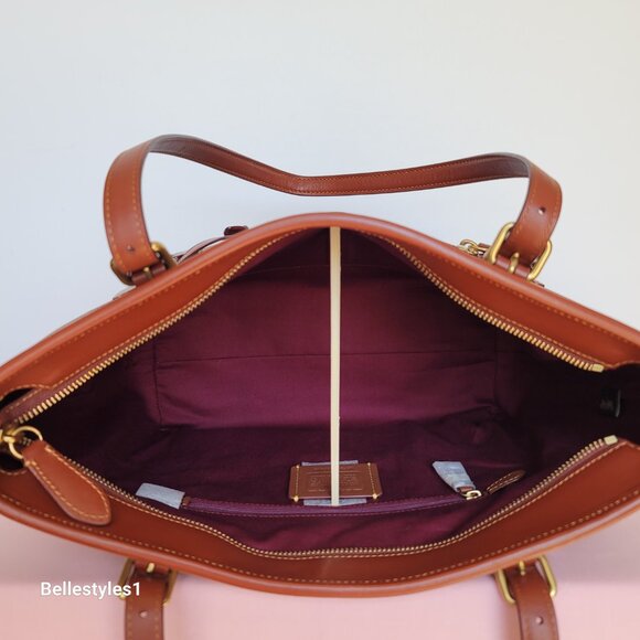 COACH Taylor Signature Logo Canvas Tote with C Dangle Charm-Tan Rust color ⭐ - Picture 13 of 16